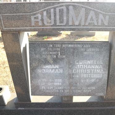 RUDMAN Brian Norman 1958-1994 &amp; Cornelia Johanna Christina PRETORIUS 1970-