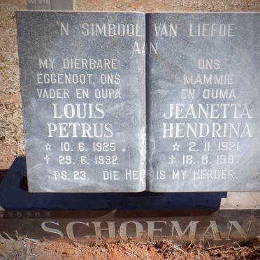 SCHOEMAN Louis Petrus 1925-1992 &amp; Jeanetta Hendrina 1921-1997