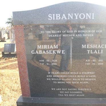 SIBANYONI Meshack Tlali 1931-1999 &amp; Miriam Gabasekwe 1936-1998