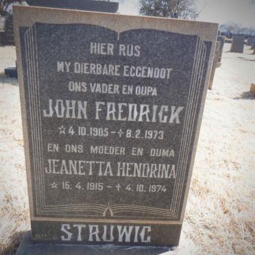 STRUWIG John Fredrick 1905-1973 &amp; Jeanetta Hendrina 1915-1974