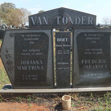 TONDER Frederik Johannes, van 1916-1993 &amp; Johanna Marthina 1920-1993