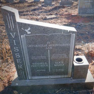 VISSER Wessels Pretorius 1938- &amp; Alice Maria 1944-1999