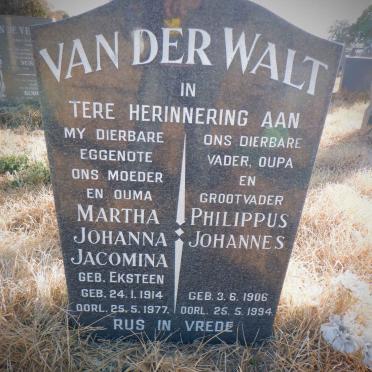 WALT Philippus Johannes, van der 1906-1994 &amp; Martha Johanna Jacomina EKSTEEN 1914-1977