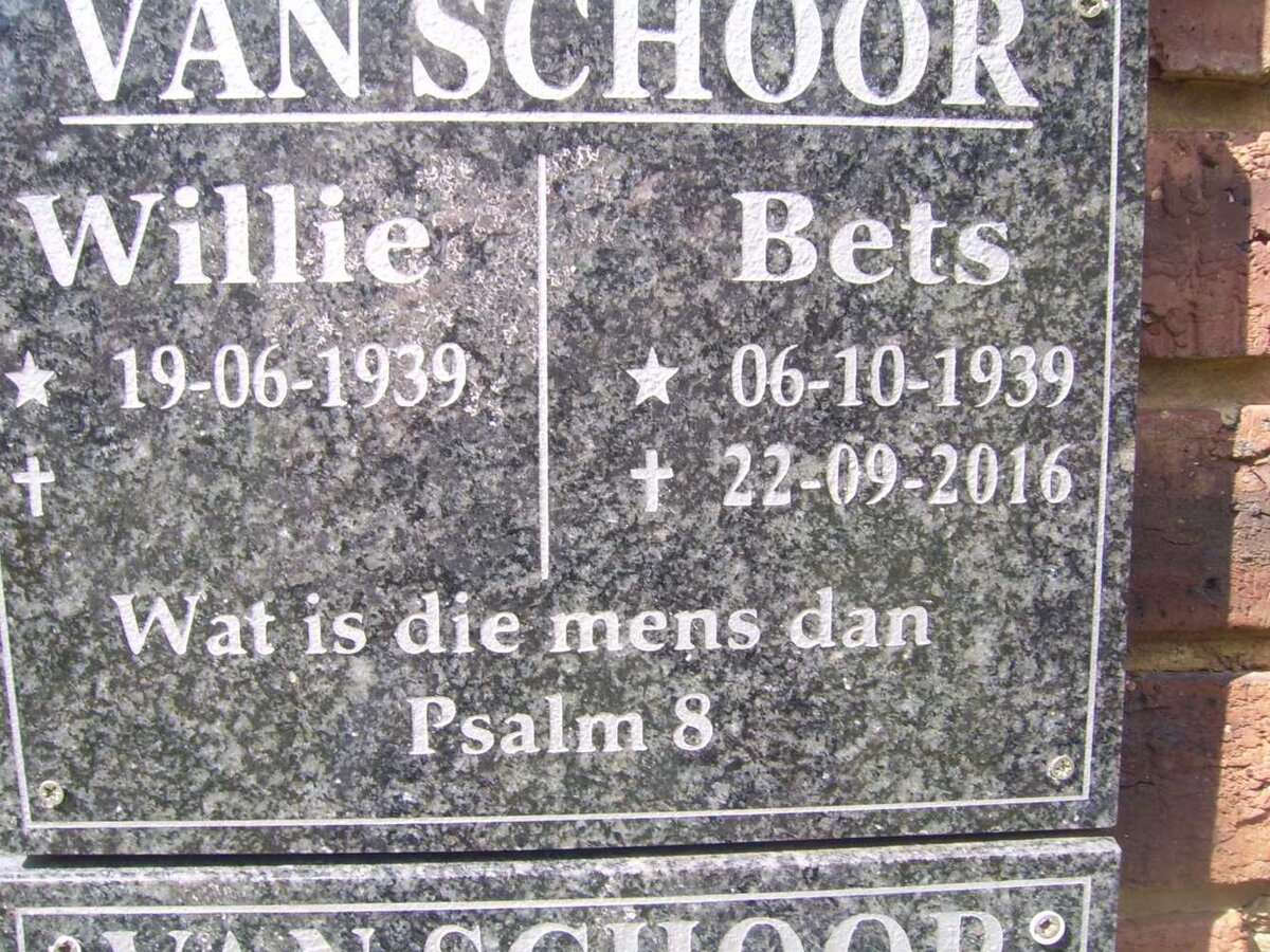 SCHOOR Willie, van 1939- &amp; Bets 1939-2016