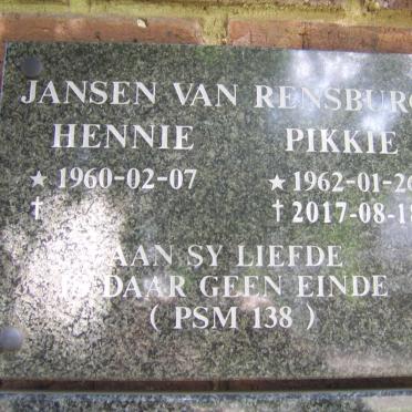 RENSBURG Hennie, Jansen van 1960- &amp; Pikkie 1962-2017