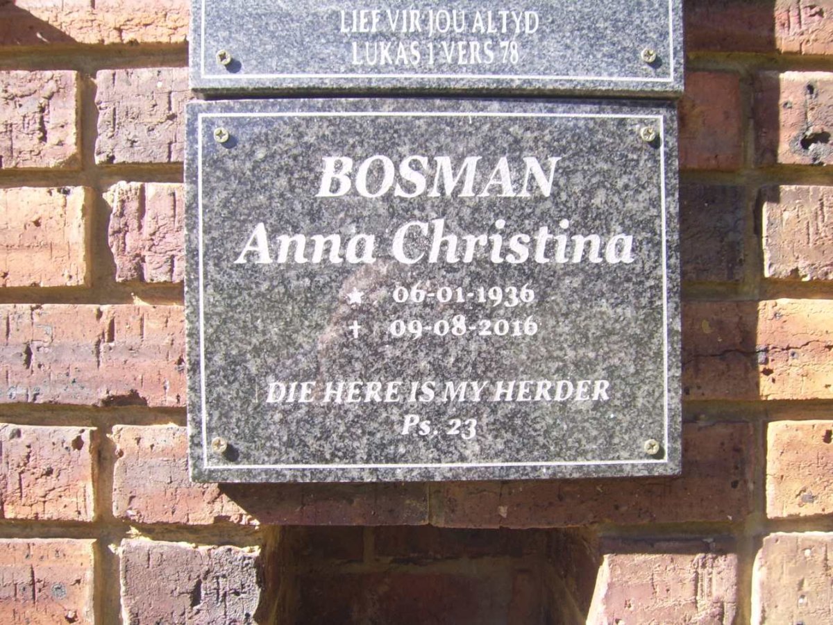 BOSMAN Anna Christina 1936-2016