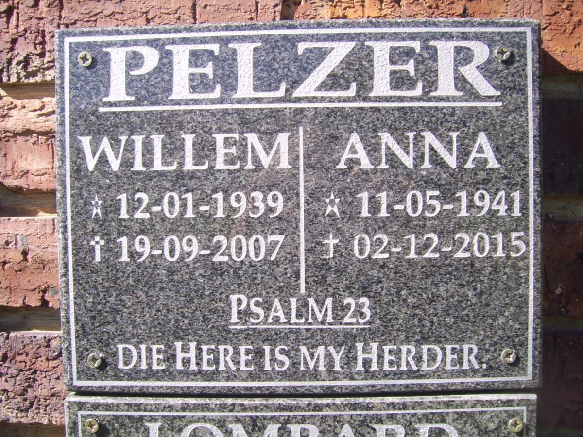 PELZER Willem 1939-2007 &amp; Anna 1941-2015