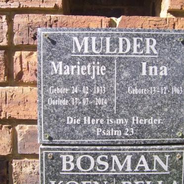 MULDER Marietjie 1933-2014 :: MULDER Ina 1963-