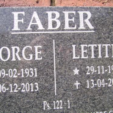 FABER George 1931-2013 &amp; Letitia 1947-2016