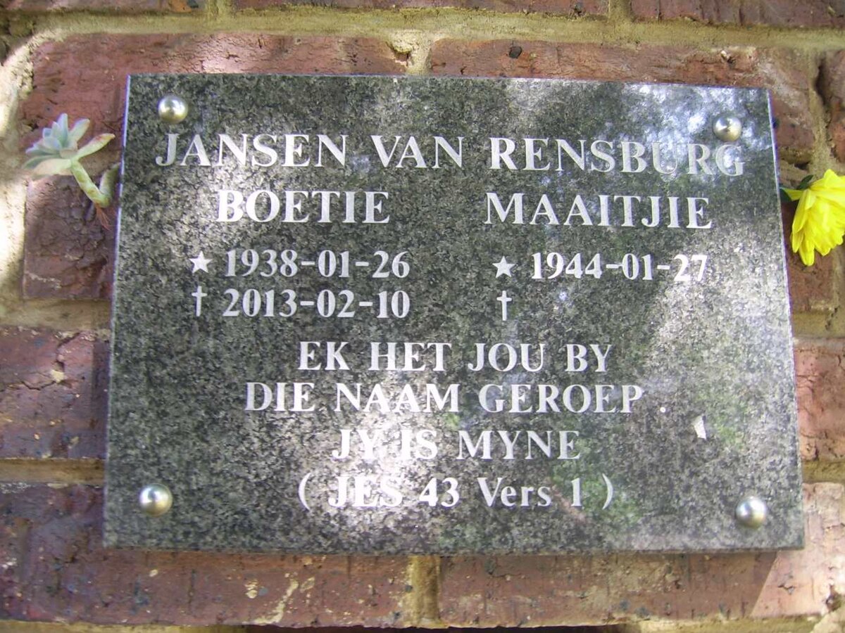 RENSBURG Boetie, Jansen van 1938-2013 &amp; Maaitjie 1944-