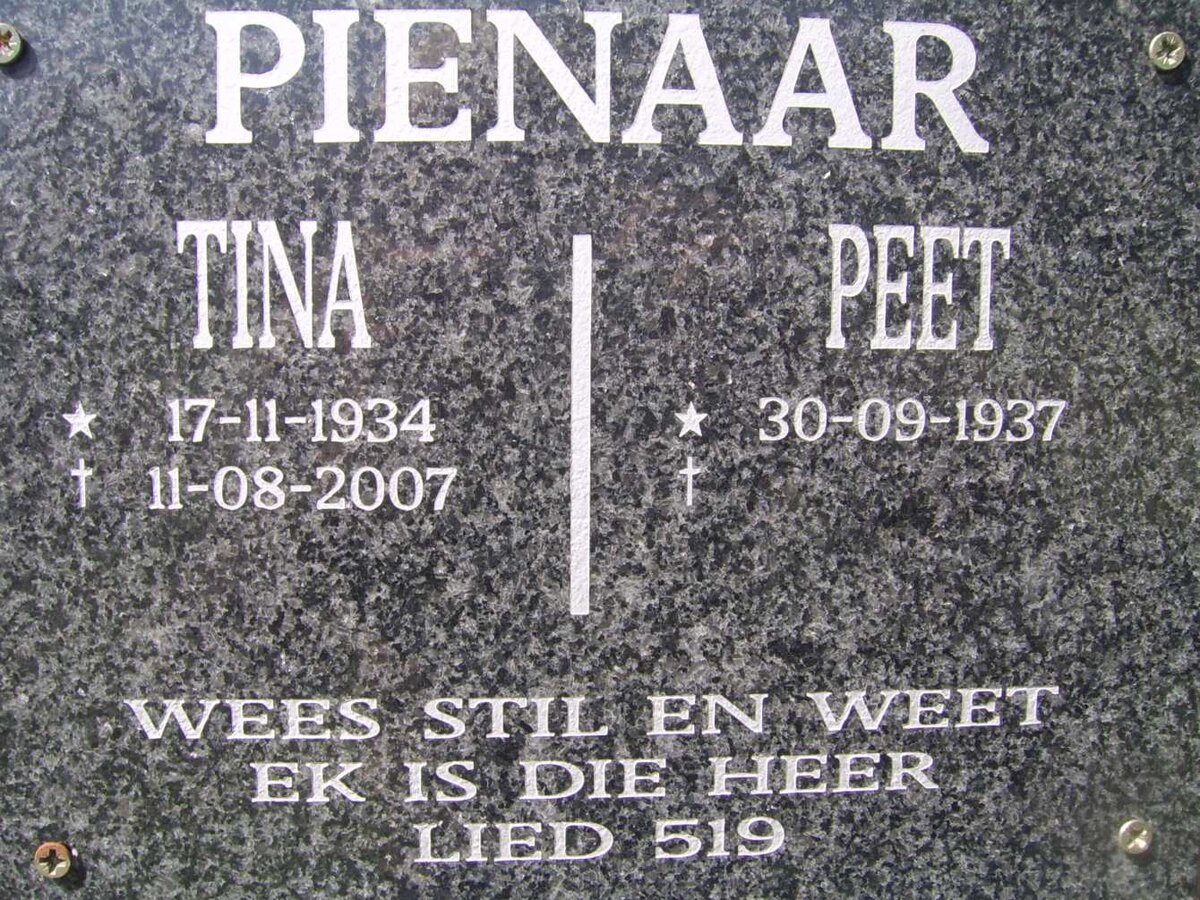 PIENAAR Peet 1937- &amp; Tina 1934-2007