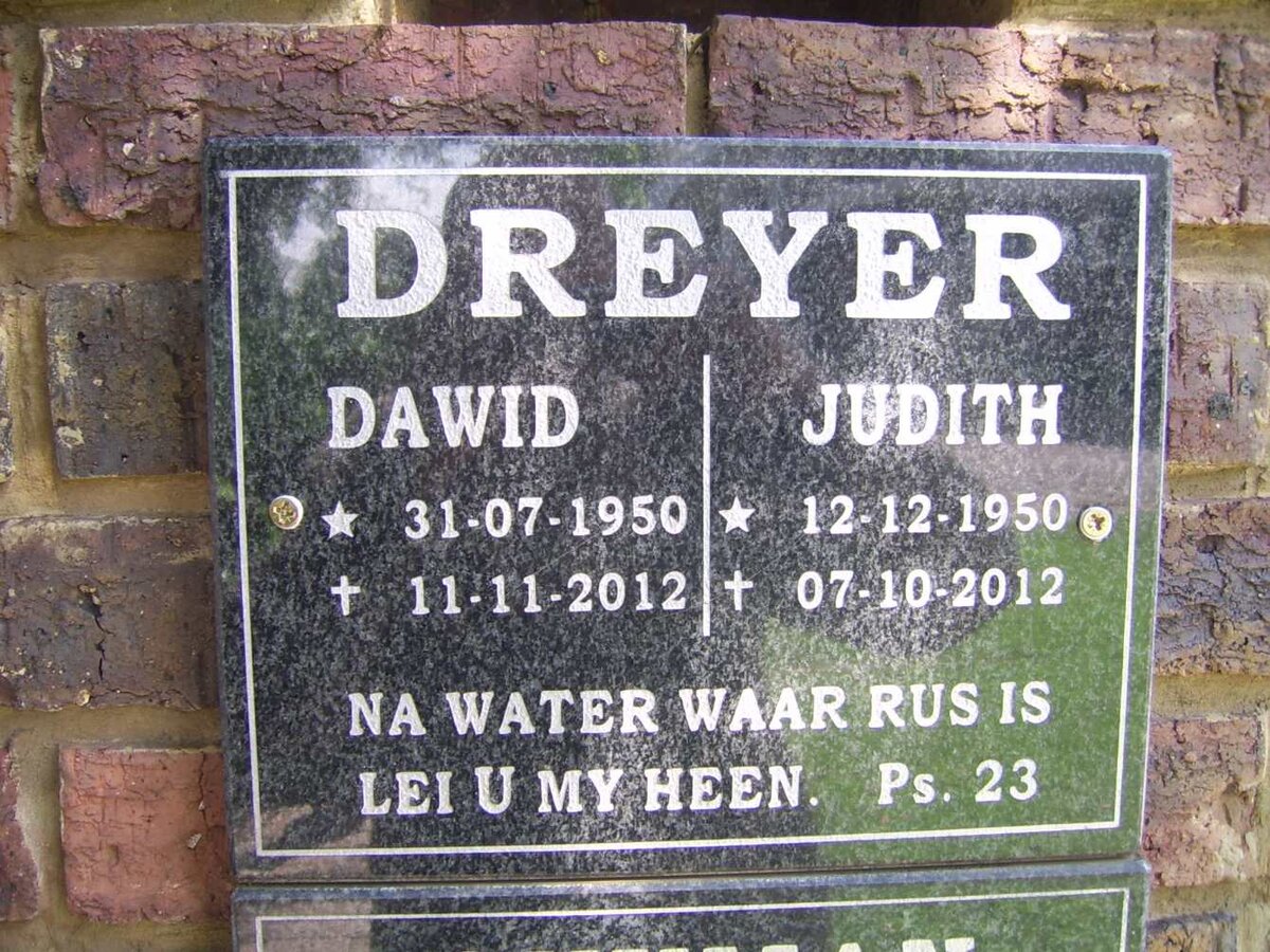 DREYER Dawid 1950-2012 &amp; Judith 1950-2012