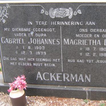 ACKERMAN Gabriël Johannes 1903-1979 &amp; Magrietha Louisa 1903-1987