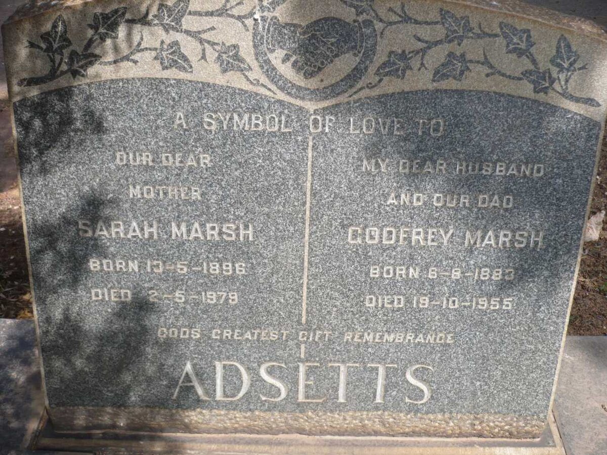 ADSETTS Godfrey Marsh 1883-1955 &amp; Sarah Marsh 1896-1979