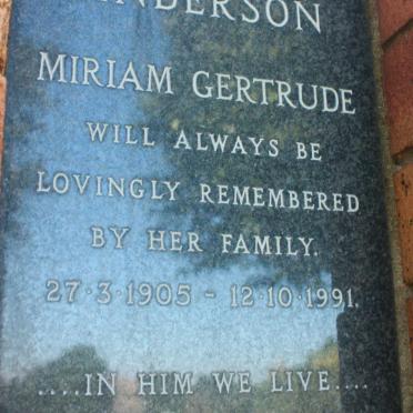 ANDERSON Miriam Gertrude 1905-1991