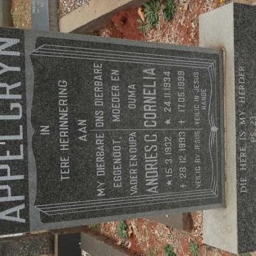 APPELGRYN Andries C. 1932-1993 &amp; Cornelia 1934-1999