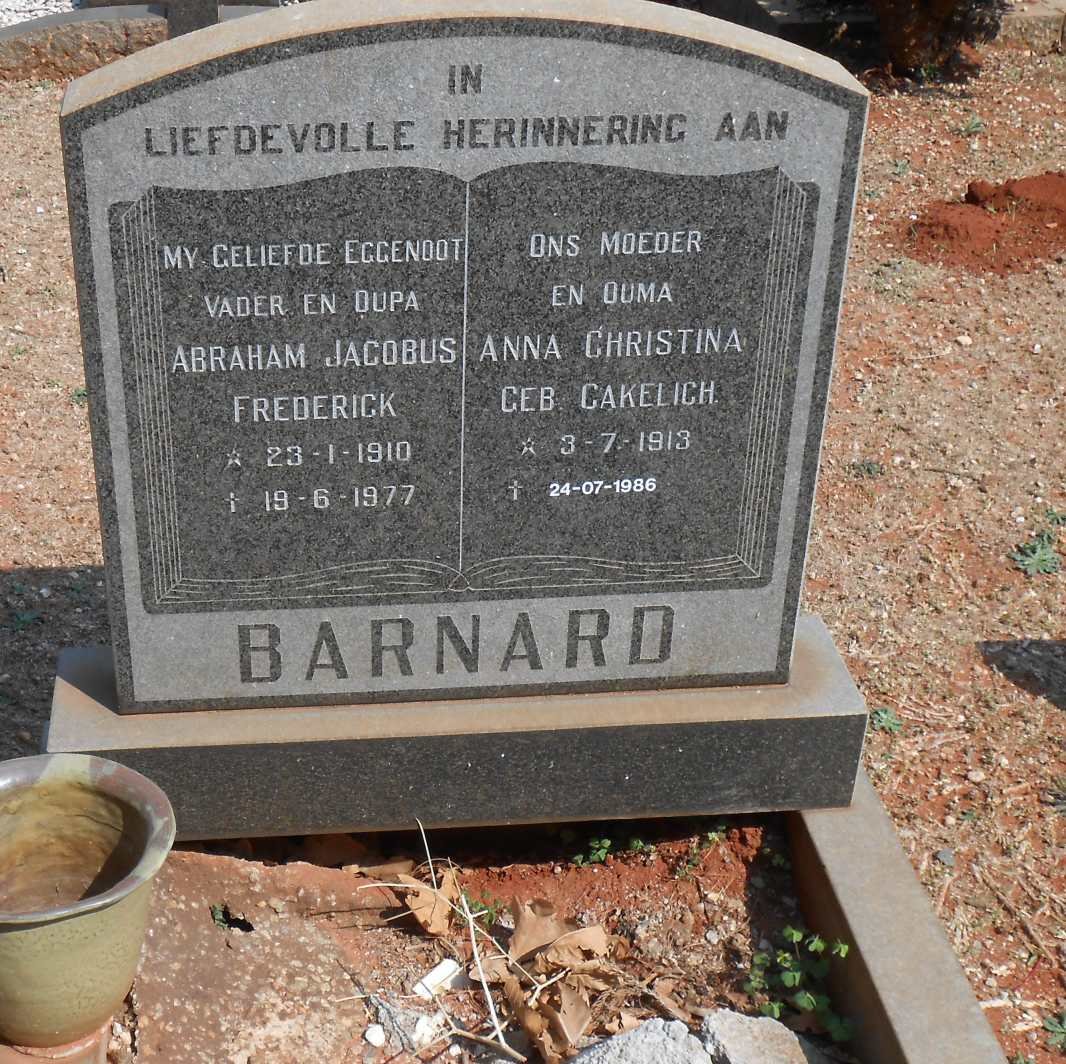 BARNARD Abraham Jacobus Frederick 1910-1977 &amp; Anna Christina CAKELICH 1913-1986