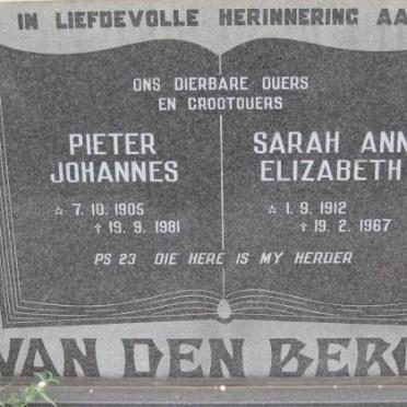 BERGH Pieter Johannes, van den 1905-1981 &amp; Sarah Ann Elizabeth 1912-1967
