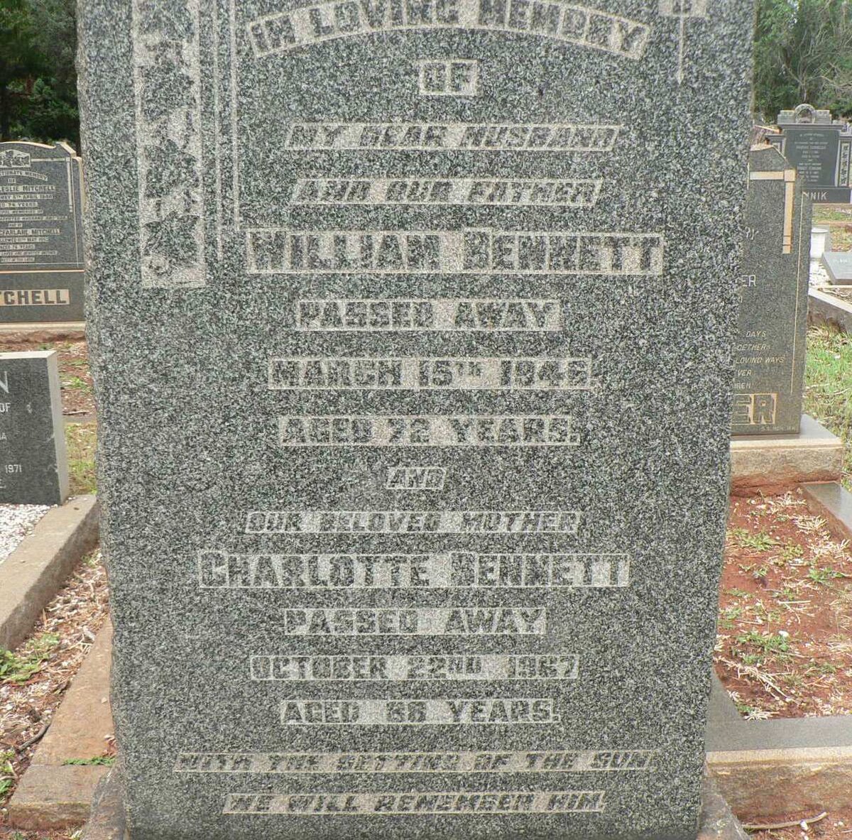 BENNETT William -1946 &amp; Charlotte -1967