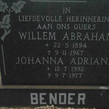 BENDER Willem Abraham 1894-1967 &amp; Johanna Adriana 1892-1977