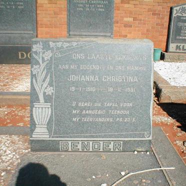 BENDER Johanna Christina 1910-1981