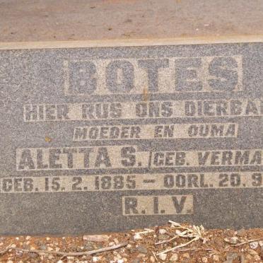BOTES Aletta S. nee VERMAAK 1885-1967