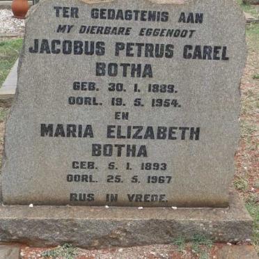BOTHA Jacobus Petrus Carel 1889-1954 & Maria Elizabeth 1893-1967