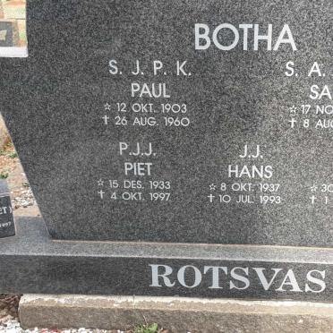BOTHA Stephanus J.P.K. 1903-1960 &amp; Susanna A. 1908-1970 :: BOTHA P.J.J. 1933-1997 :: BOTHA C.M. 1940-2003