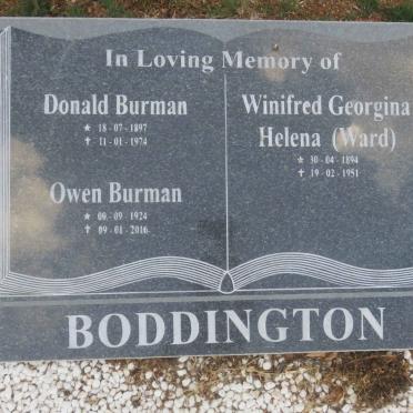 BODDINGTON Donald Burman 1897-1974 &amp; Winifred Georgina Helena WARD 1894-1951 :: BODDINGTON Owen Burman 1924-2016