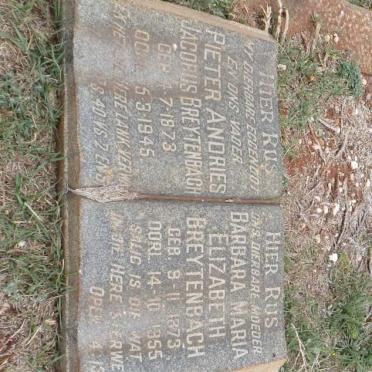 BREYTENBACH Pieter Andries Jacobus 1873-1945 &amp; Barbara Maria Elizabeth 1873-1955