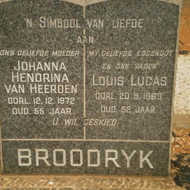 BROODRYK Louis Lucas -1963 &amp; Johanna Hendrina VAN HEERDEN -1972