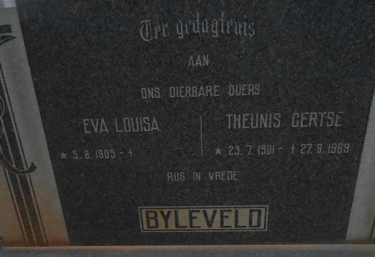 BYLEVELD Theunis Gertse 1901-1969 &amp; Eva Louisa 1905-
