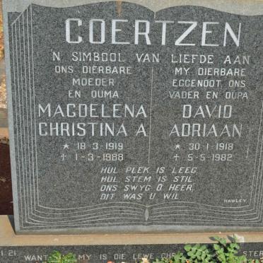 COERTZEN David Adriaan 1918-1982 &amp; Magdelena Christina A. 1919-1988