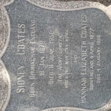 COATES Sidney 1879-1951 &amp; Hannah Elizabeth 1877-1958