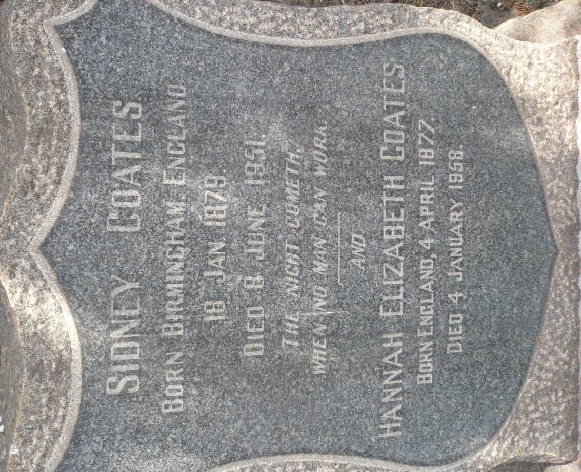 COATES Sidney 1879-1951 &amp; Hannah Elizabeth 1877-1958