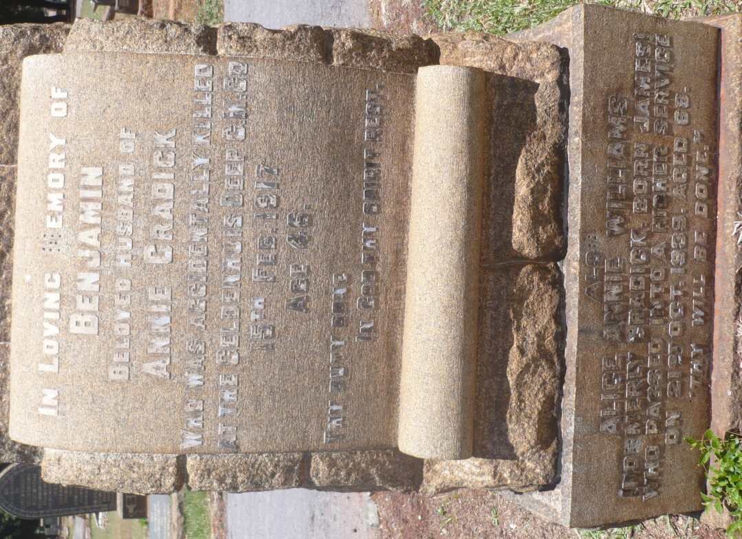 CRADICK Benjamin -1917 &amp; Alice Annie WILLIAMS formerly CRADICK nee JAMES -1939