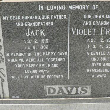 DAVIS Jack 1915-1982 &amp; Violet Frances 1917-2009