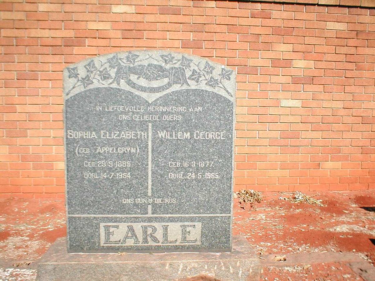 EARLE Willem George 1877-1965 &amp; Sophia Elizabeth APPELGRYN 1885-1954