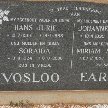 EARLE Johannes Jacob 1893-1963 &amp; Miriam Soraida 1896-1978 :: VOSLOO Hans Jurie 1922-1988 &amp; Soraida 1924-2008