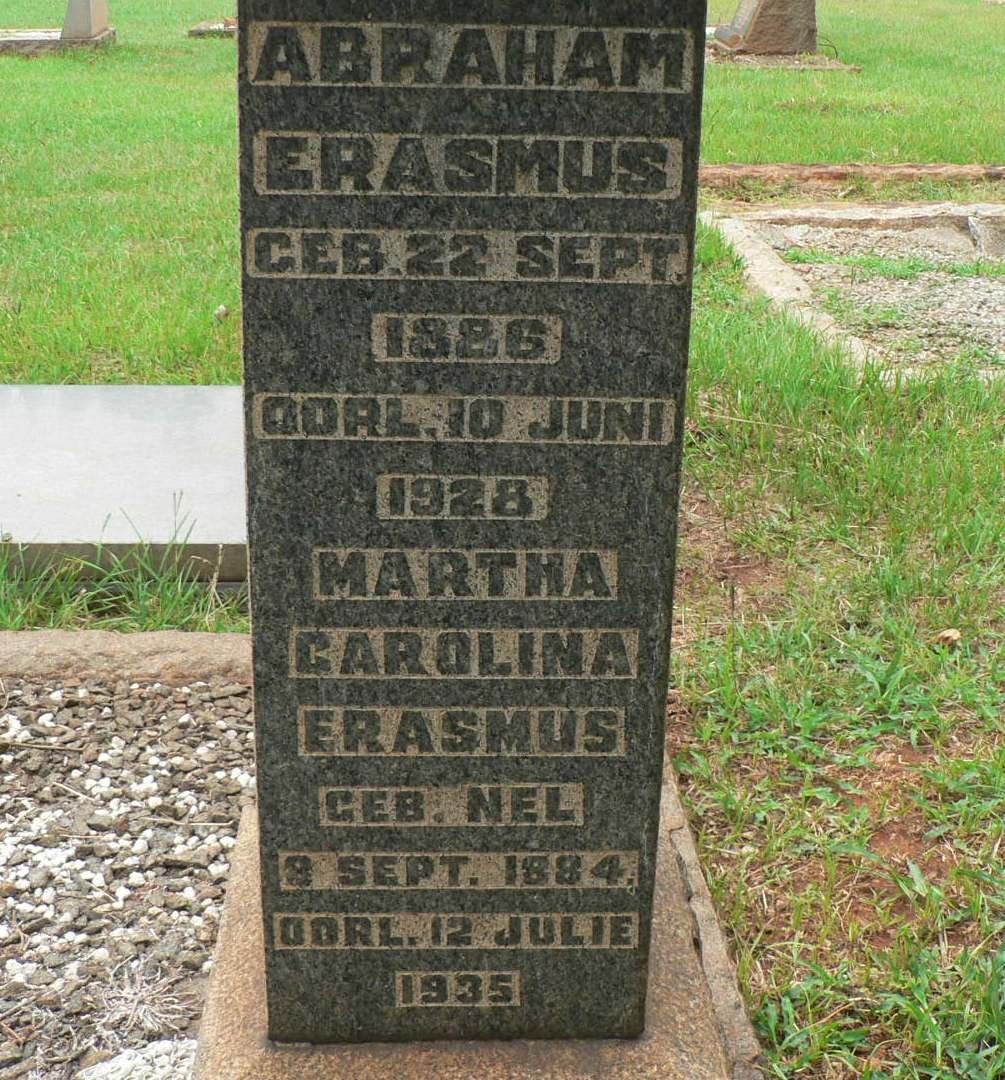 ERASMUS Abraham 1886-1928 &amp; Martha Carolina NEL 1884-1935
