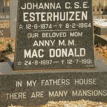 ESTERHUIZEN Johanna C.S.E 1874-1964 :: MAC DONALD A.M.M. 1897-1981