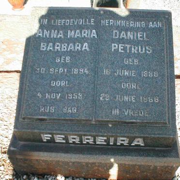 FERREIRA Daniel Petrus 1888-1888 :: FERREIRA Anna Maria Barbara 1894-1953