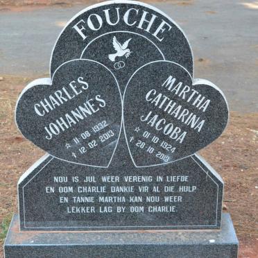 FOUCHE Charles Johannes 1932-2013 &amp; Martha Catharina Jacoba 1924-2013