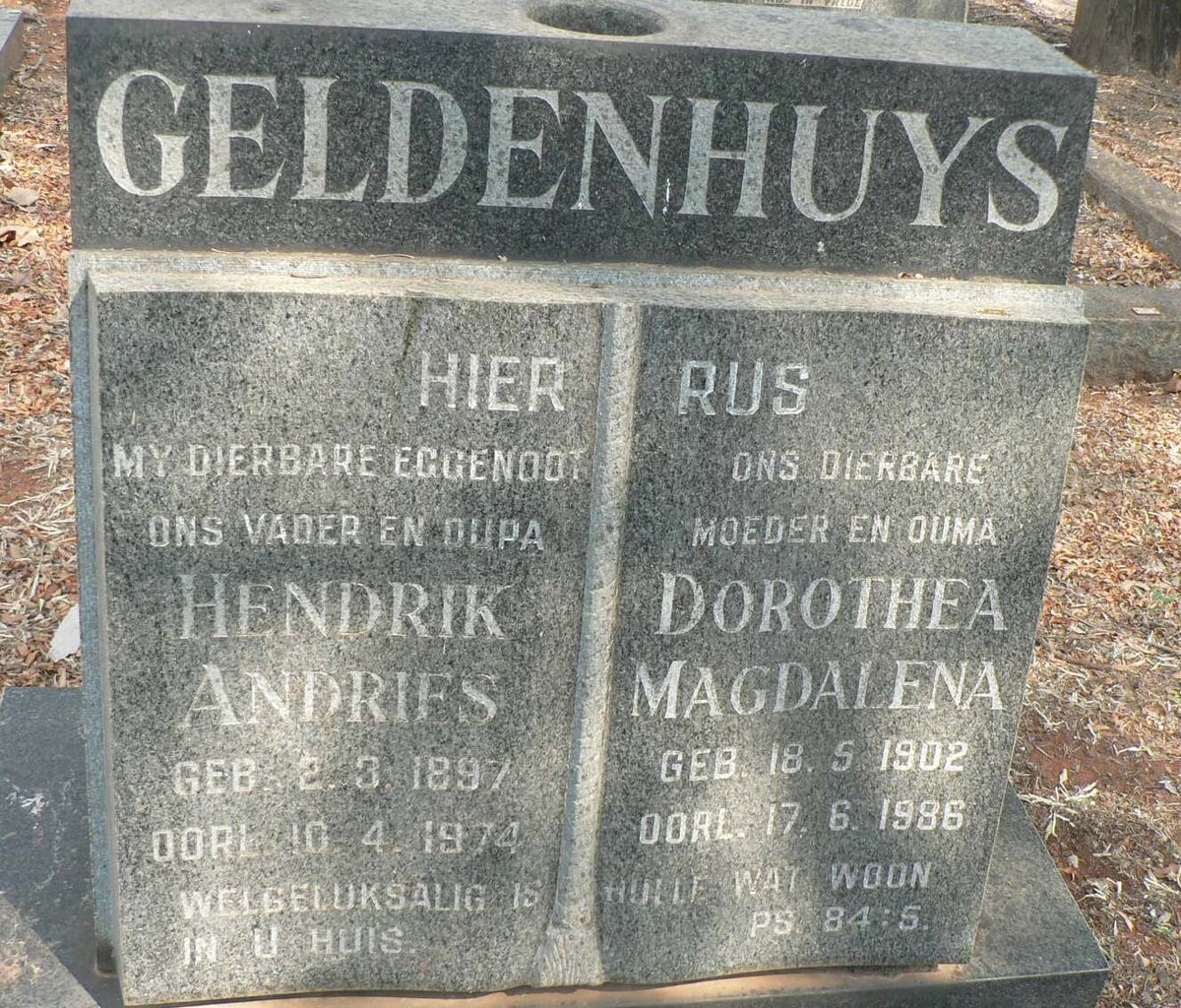 GELDENHUYS Hendrik Andries 1897-1974 &amp; Dorothea Magdalena 1902-1986
