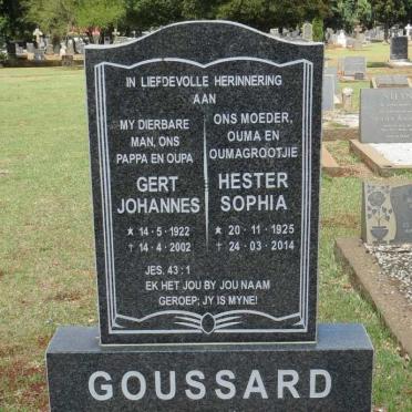 GOUSSARD Gert Johannes 1922-2002 &amp; Hester Sophia 1925-2014