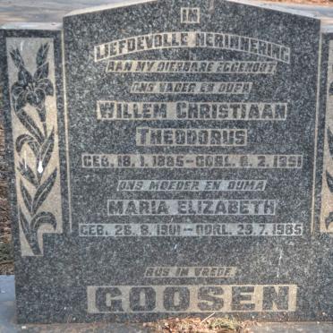 GOOSEN Willem Christiaan Theodorus 1885-1951 &amp; Maria Elizabeth 1901-1985