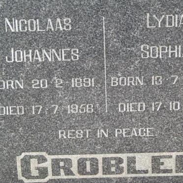 GROBLER Nicolaas Johannes 1891-1956 &amp; Lydia Sophia 1899-1961