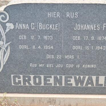 GROENEWALD Johannes F. 1874-1943 &amp; Anna G. BUCKLE 1873-1954