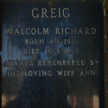 GREIG Malcolm Richard 1921-1985