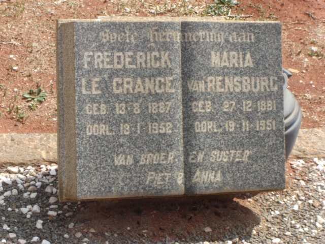 GRANGE Frederick, le 1887-1952 &amp; Maria VAN RENSBURG 1881-1951